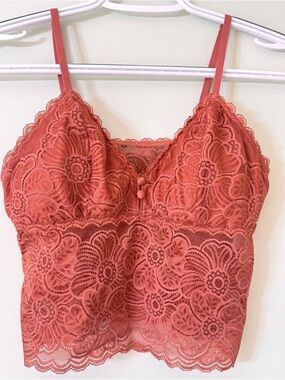Aerie Rust Lace Bralette Crop Top Boho Floral Sheer Festival S